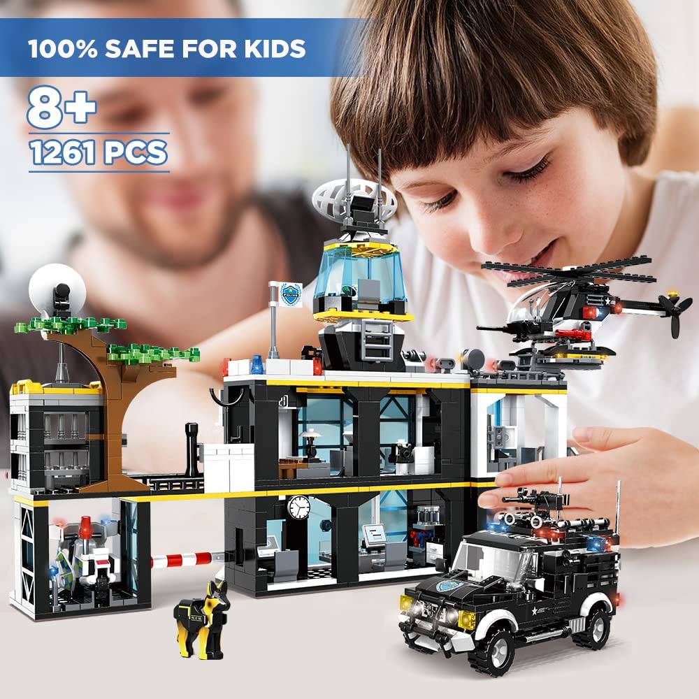 HOGOKIDS City Police Station Building Set with Helicopter Police