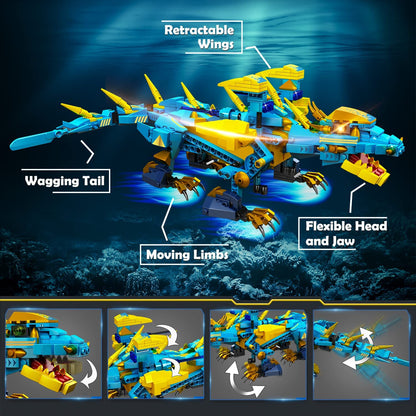 HOGOKIDS Remote Controlled Dragon Toy for Children - 515 Pieces Technology Remote Controlled & App Control Water Dragon Toy Construction Toy