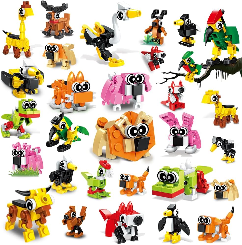 Animals Building Block Toy 20 Pack, Valentines Day Gifts Goodie Bags Stocking Stuffer Classroom Prizes Building Set