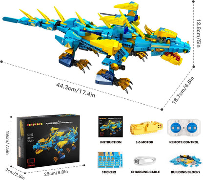 HOGOKIDS Remote Controlled Dragon Toy for Children - 515 Pieces Technology Remote Controlled & App Control Water Dragon Toy Construction Toy