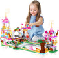 Roller Coaster Building Set - 711 Pieces Amusement Park Building Block Kit STEM Princess Playground Park Pink Construction Educational Toys Gift