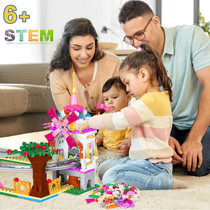 Roller Coaster Building Set - 711 Pieces Amusement Park Building Block Kit STEM Princess Playground Park Pink Construction Educational Toys Gift