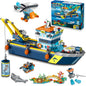 HOGOKIDS City Floatable Boat Building Set with LED Light - Fun Arctic Explorer Ship Building Block Kit Ocean Exploration with Helicopter, Sub, Shark Cage Birthday Gift for 6+ Years Old Boys Girls Kids