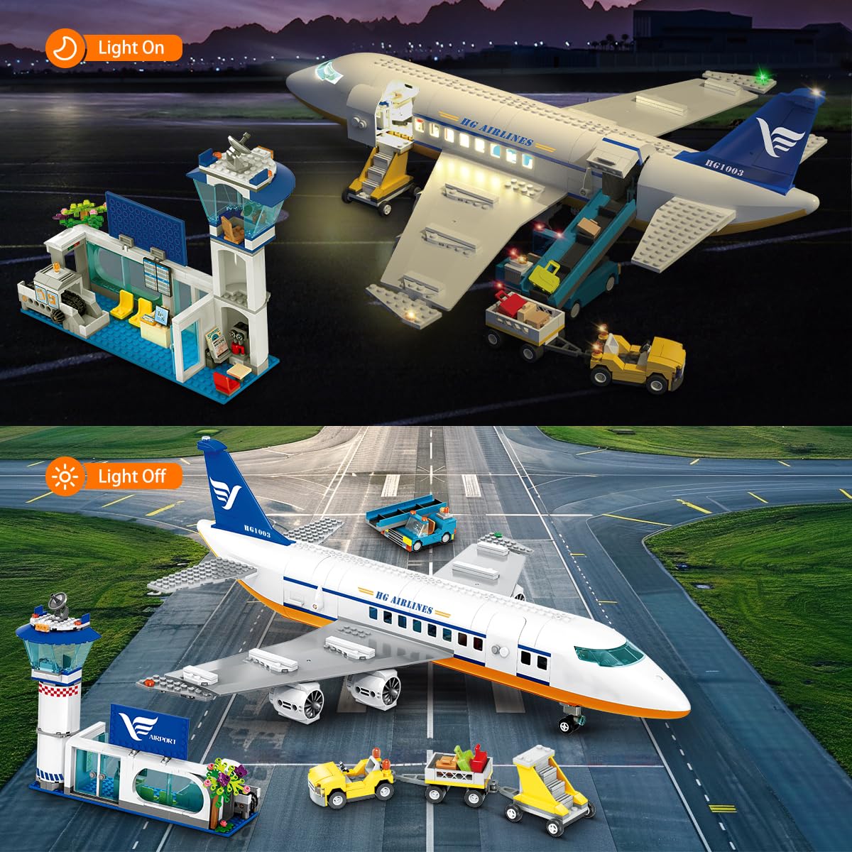 HOGOKIDS City Passenger Airplane Building Set with LED Light 901 PCS