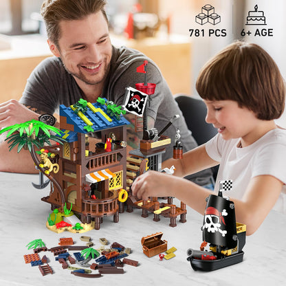 HOGOKIDS Pirate Ship House Building Set with LED Light 781 PCS