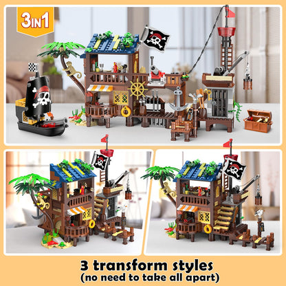 HOGOKIDS Pirate Ship House Building Set with LED Light 781 PCS