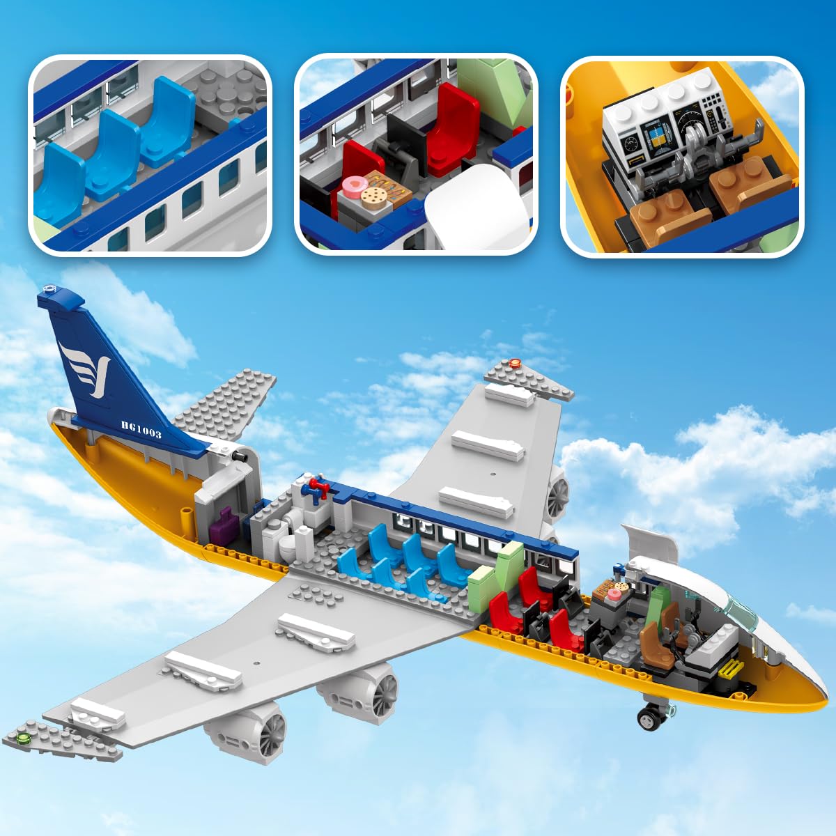 HOGOKIDS City Passenger Airplane Building Set with LED Light 901 PCS