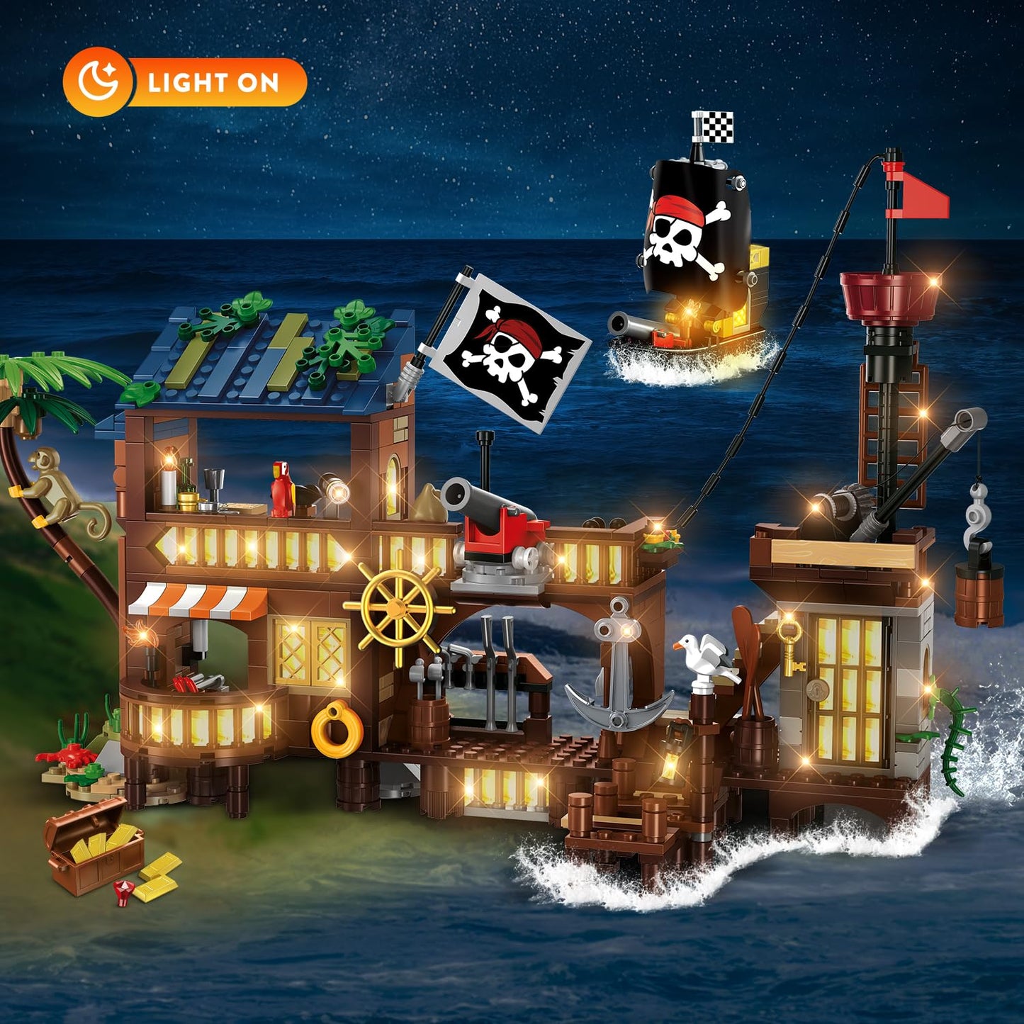 HOGOKIDS Pirate Ship House Building Set with LED Light 781 PCS