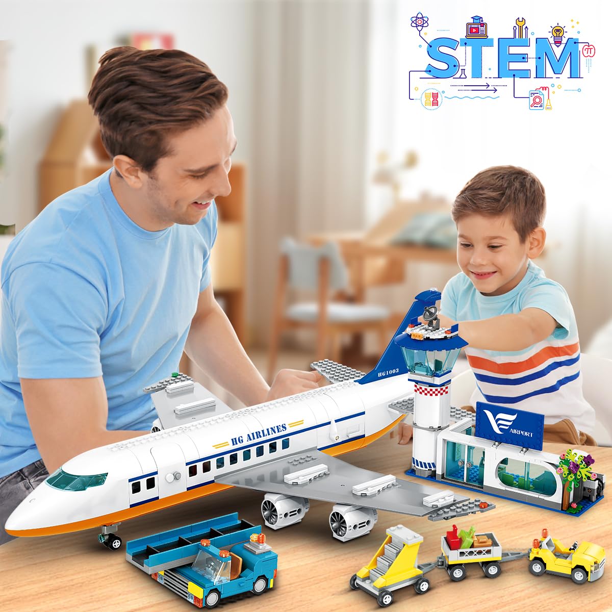 HOGOKIDS City Passenger Airplane Building Set with LED Light 901 PCS