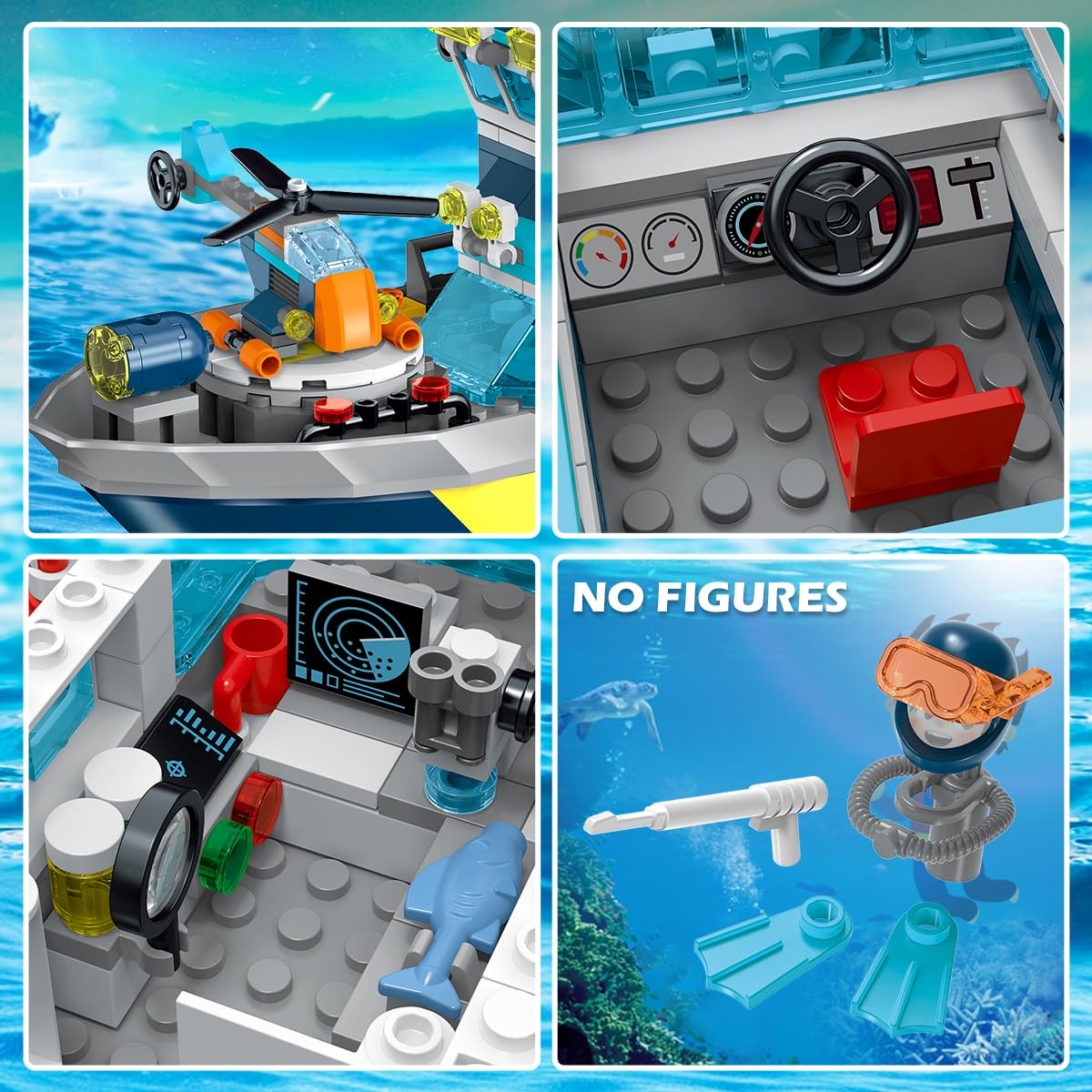 HOGOKIDS City Floatable Boat Building Set with LED Light - Fun Arctic Explorer Ship Building Block Kit Ocean Exploration with Helicopter, Sub, Shark Cage Birthday Gift for 6+ Years Old Boys Girls Kids