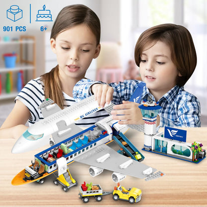 HOGOKIDS City Passenger Airplane Building Set with LED Light 901 PCS