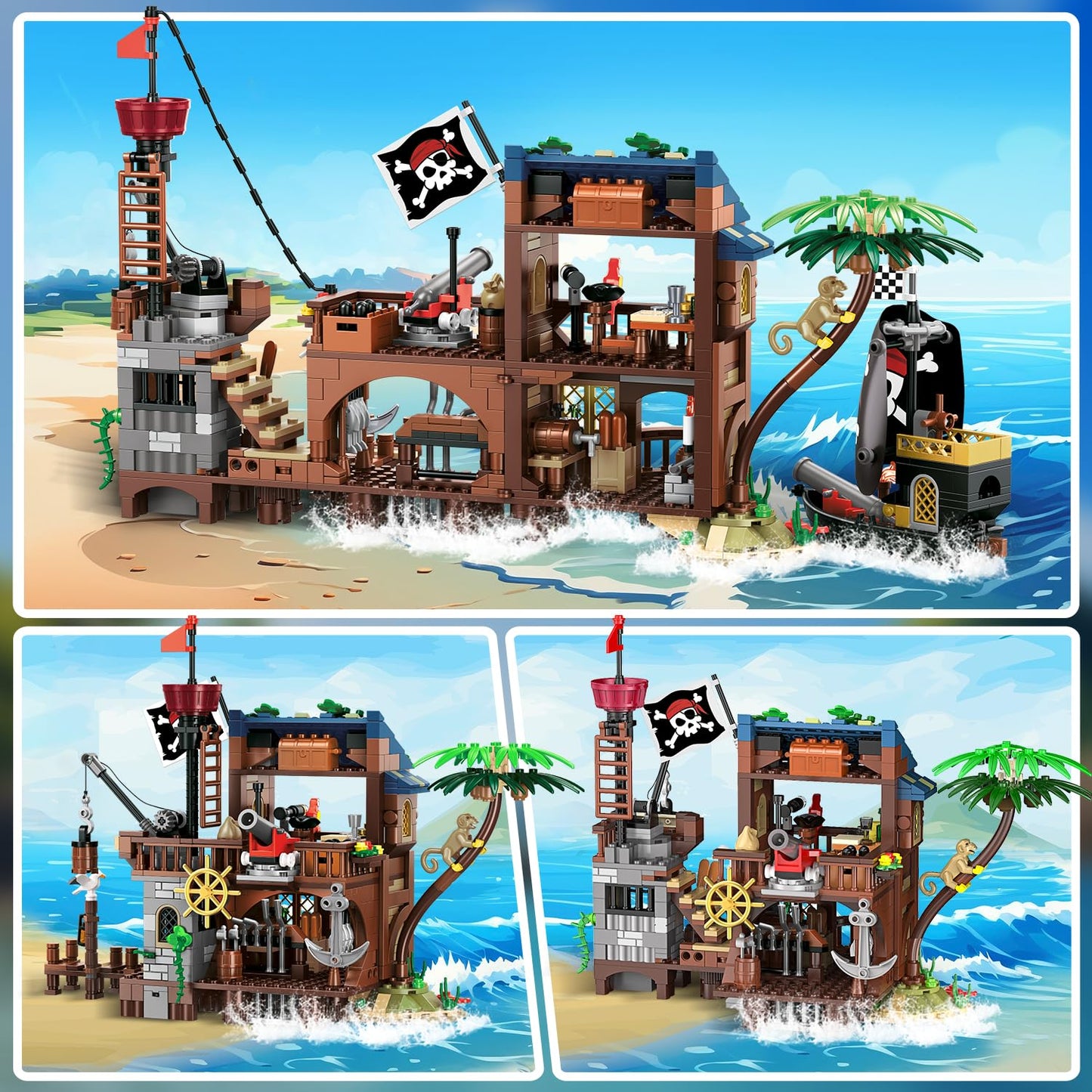 HOGOKIDS Pirate Ship House Building Set with LED Light 781 PCS