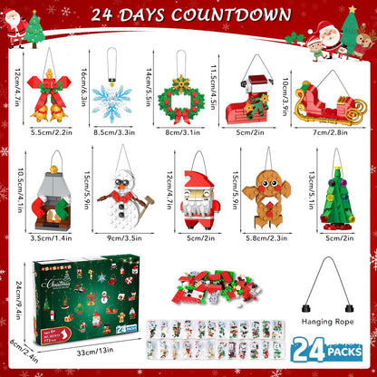 HOGOKIDS 24 Packs Christmas Ornaments Building Set - Hanging Christmas Tree, Wreath, Santa, Snowman, Gingerbread, Reindeer, Nutcracker Snowflakes Xmas Stocking Stuffer Decor Toy Gift for Kids Girl Boy