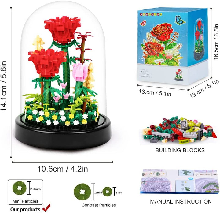1277 Pcs Flower Bouquet Building Kit Bonsai Rose Flower Basket, Building  Blocks Set Blossom Particle Flower Botanical Collection Valentines Mothers  Day Gifts for Her Girlfriends Women Mom Adults Kids 